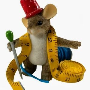 Enesco Charming Tails Mouse with Red Hat and Yellow Tape